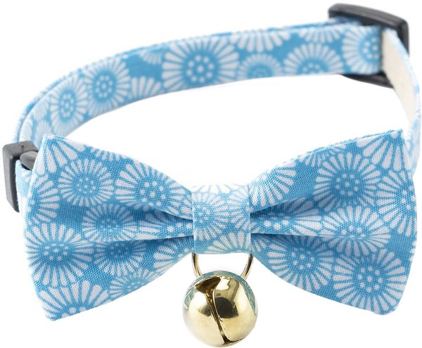 Necoichi Kiku Ribbon Bow Tie Cotton Breakaway Cat Collar with Bell, Baby Blue, 8.2 to 13.7-in neck, 2/5-in wide slide 1 of 9