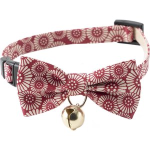 Necoichi Kiku Ribbon Bow Tie Cotton Breakaway Cat Collar with Bell, Red, 8.2 to 13.7-in neck, 2/5-in wide