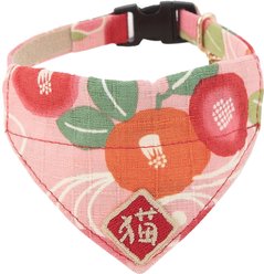 Necoichi Kimono Bandana Cotton Breakaway Cat Collar with Bell, Pink, 8.2 to 13.7-in neck, 2/5-in wide