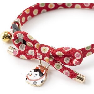 Necoichi ZEN Hariko Charm Cotton Breakaway Cat Collar with Bell, Red, 8.2 to 13.7-in neck, 2/5-in wide