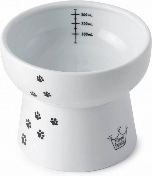 Necoichi Ceramic Elevated Cat Water Bowl, White Paw Print, Extra Tall, 12.2-oz slide 1 of 10