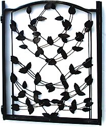 Etna 3 Panel Leaf Design Adjustable Metal Pet Gate, Brown