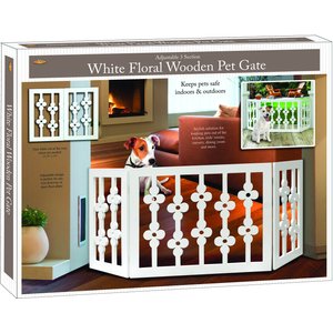 Etna Flower Cut Out Design Adjustable Wooden Pet Gate, White