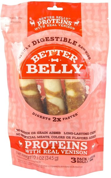 Better Belly Proteins with Real Venison Flavor Rawhide Large Roll Dog Treats, 12-oz bag slide 1 of 6