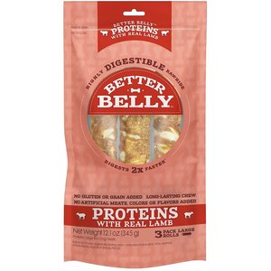 Better Belly Proteins with Real Lamb Flavor Rawhide Roll Dog Treats, 3 count