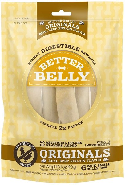 Better Belly Originals Real Beef Sirloin Flavor Rawhide Roll Dog Treats, Small, 6 count slide 1 of 6