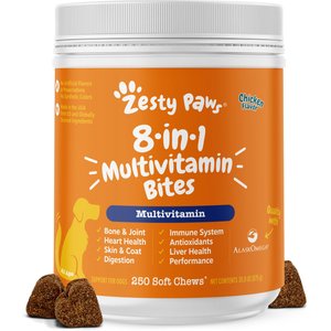 Zesty Paws Multivitamin 8-in-1 Bites Chicken Flavored Soft Chews Supplement for Dogs, 250 count
