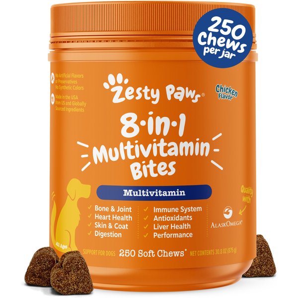 ZESTY PAWS Multivitamin 8-in-1 Bites Chicken Flavored Soft Chews ...