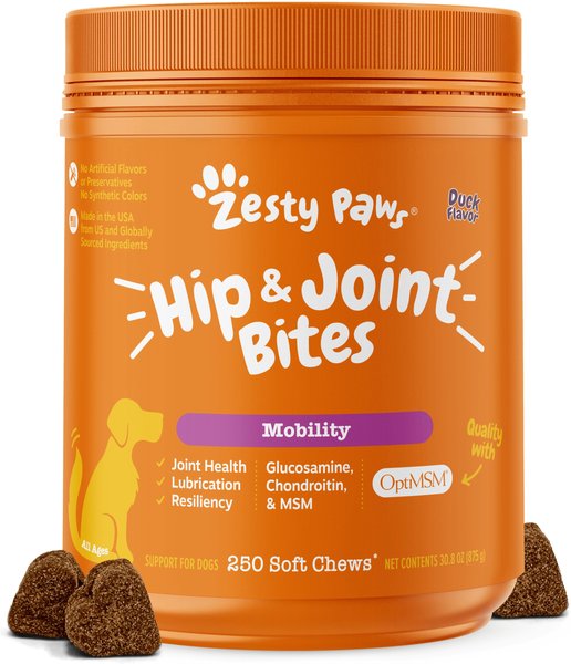 ZESTY PAWS Hip & Joint Mobility Bites Duck Flavored Soft Chews ...