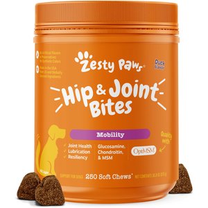 Zesty Paws Mobility Bites Duck Flavored Soft Chews Hip & Joint Supplement for Dogs, 250 count