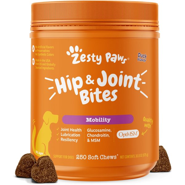 ZESTY PAWS Hip & Joint Mobility Bites Duck Flavored Soft Chews ...