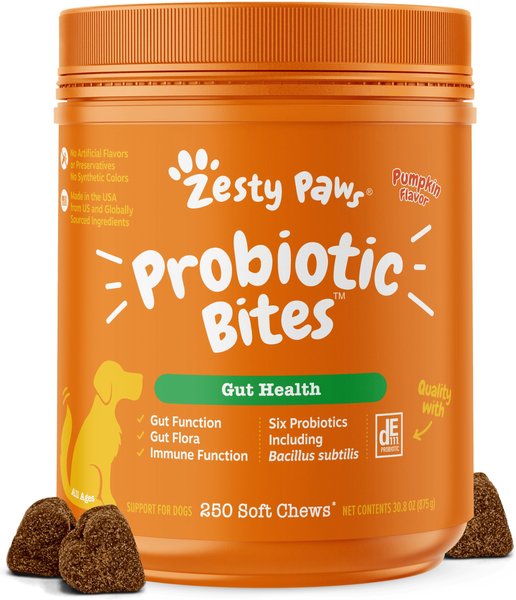 Zesty Paws Probiotic Bites Pumpkin Flavored Soft Chews Digestive Supplement for Dogs, 250 count slide 1 of 10