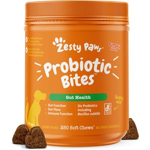 Zesty Paws Probiotic Bites Pumpkin Flavored Soft Chews Digestive Supplement for Dogs, 250 count