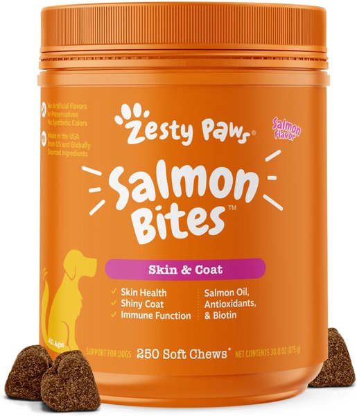 ZESTY PAWS Salmon Bites Salmon Flavored Soft Chews Skin & Coat Salmon ...