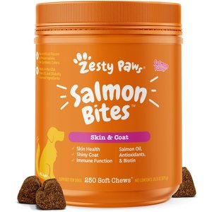 Zesty Paws Salmon Bites Salmon Flavored Soft Chews Skin & Coat Supplement for Dogs, 250 count