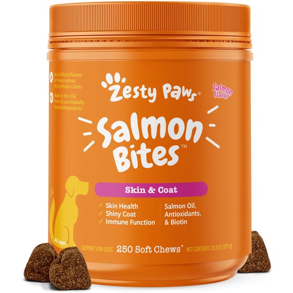 ZESTY PAWS Salmon Bites Salmon Flavored Soft Chews Skin & Coat