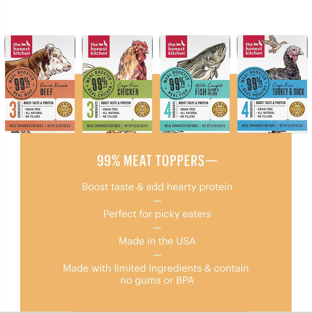 The Honest Kitchen Meal Boosters 99% Meat Protein Wet Dog Food Topper