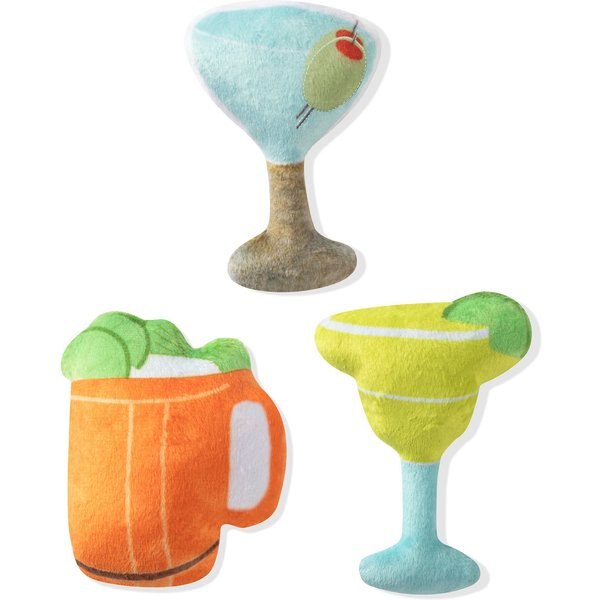 Pet Shop by Fringe Studio Tropical Ruff Punch Tropical Drinks Squeaky Plush Mini Dog Toys, 3 count