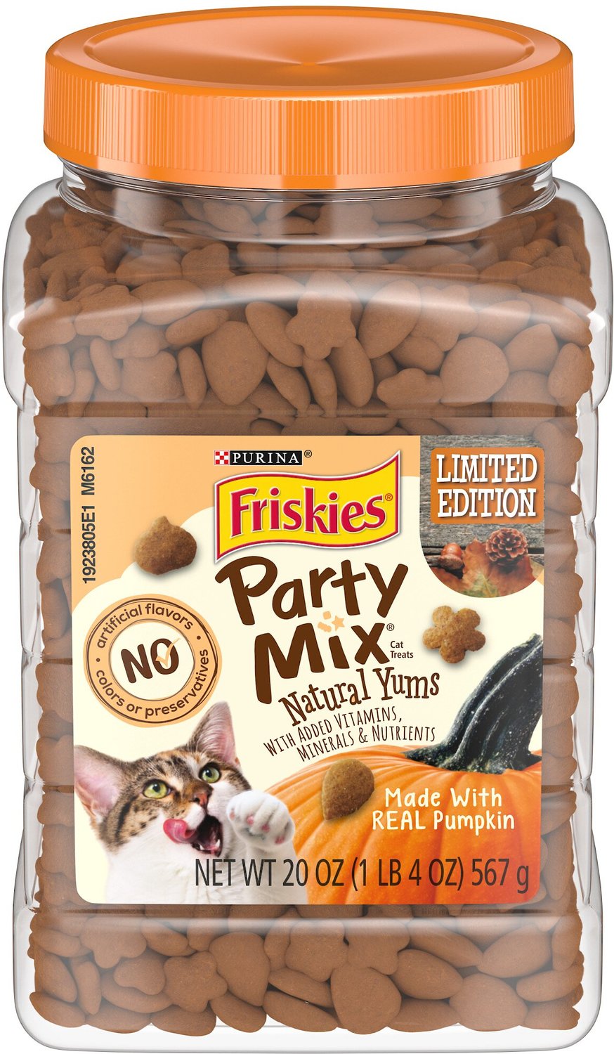 FRISKIES Party Mix Natural Yums Pumpkin Flavor Cat Treats, 20oz tub