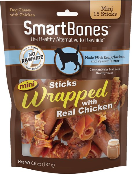 SmartBones Mini Chicken Wrapped Sticks Peanut Butter Dog Treats, 15 count slide 1 of 5