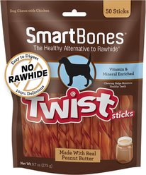 SmartBones Twist Sticks Peanut Butter Flavor Dog Treats, 50 count