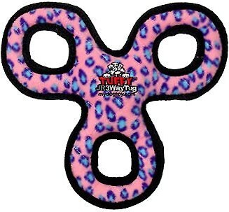 Tuffy's Jr 3WayTug Squeaky Plush Dog Toy, Pink Leopard slide 1 of 7