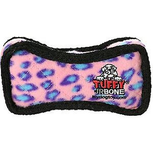 Tuffy's Jr Bone2 Squeaky Plush Dog Toy, Pink Leopard