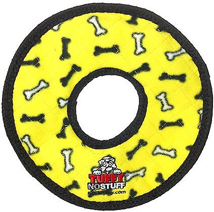 Tuffy's No Stuff Ultimate Ring Bone Squeaky Plush Dog Toy, Yellow slide 1 of 8