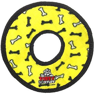 Tuffy's No Stuff Ultimate Ring Bone Squeaky Plush Dog Toy, Yellow
