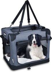 Jespet 3-Door Collapsible Soft-Sided Dog Crate, Grey, 26 inch