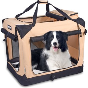 Jespet 3-Door Collapsible Soft-Sided Dog Crate, Beige, 30 inch