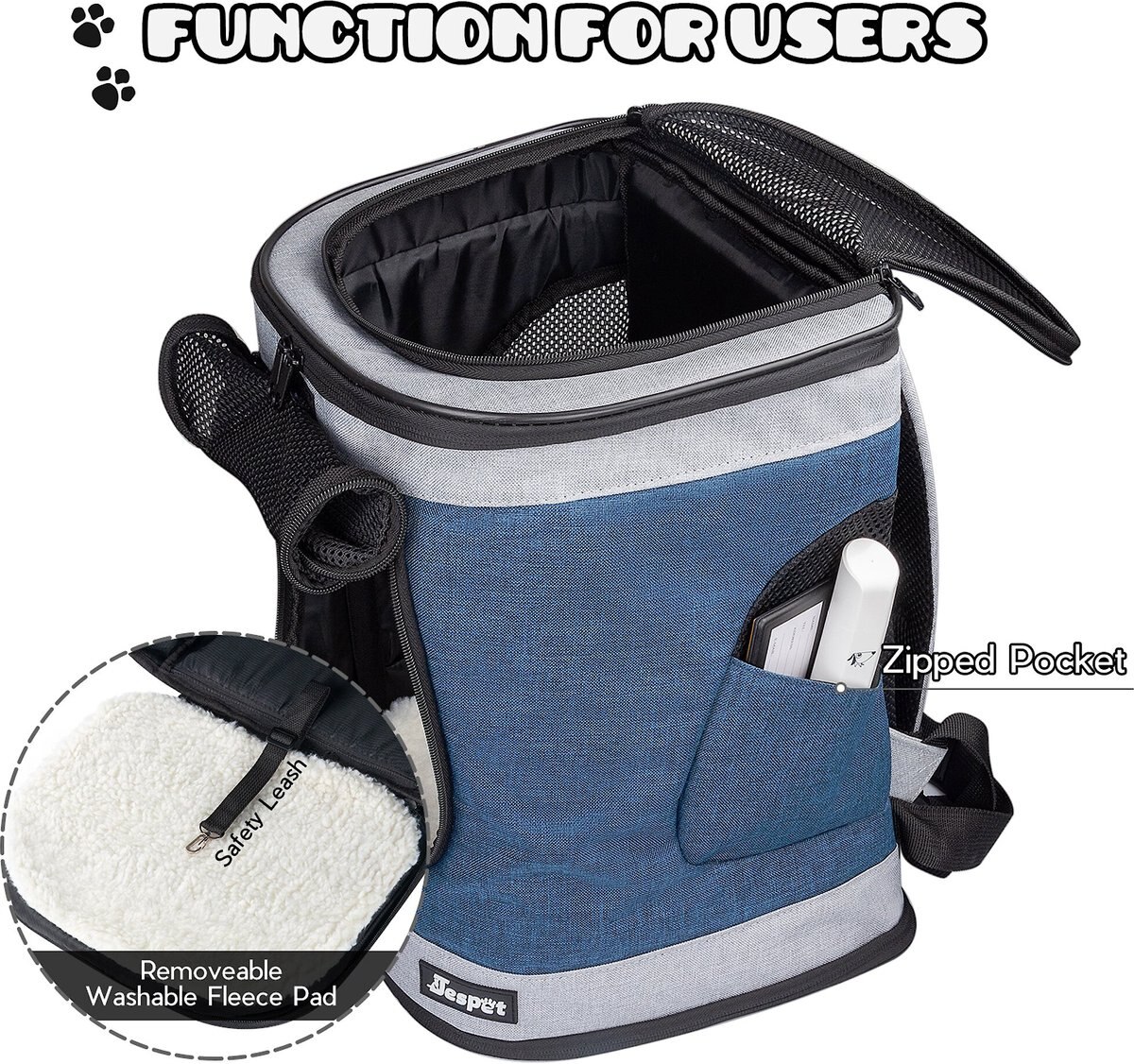 JESPET Dog & Cat Carrier Backpack, Dark Blue, 17in