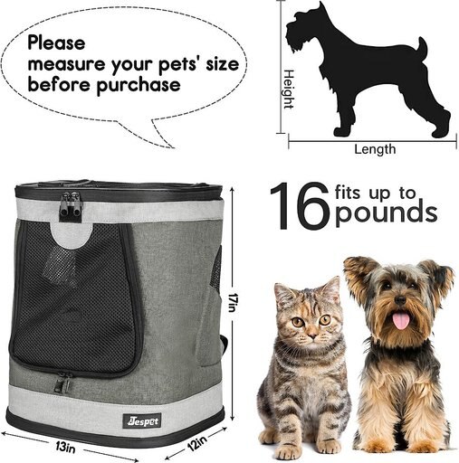Jespet Dog & Cat Carrier Backpack, Smoke Grey, 17-in