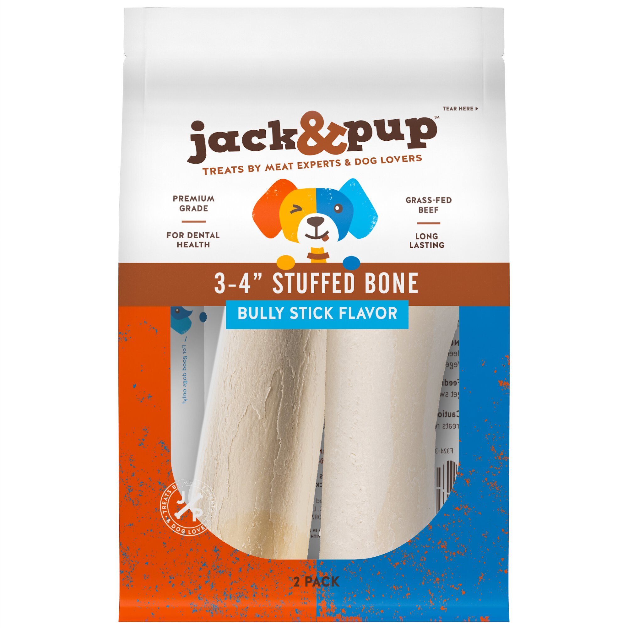 JACK & PUP Small Stuffed Marrow Bone Filled with Bully Stick Flavor Dog