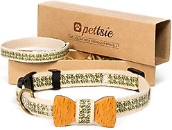 Pettsie Bow Tie Cotton Breakaway Cat Collar with Friendship Bracelet, Black, 8 to 11-in neck, 3/8-in wide