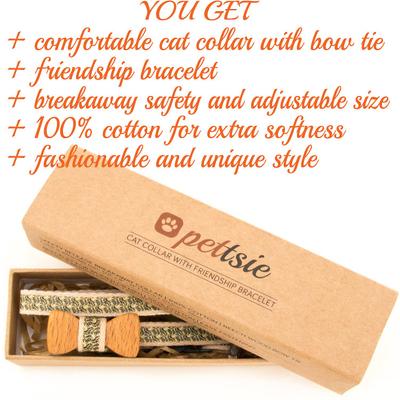 Show full view: Pettsie Bow Tie Cotton Breakaway Cat Collar with Friendship Bracelet, Black, 8 to 11-in neck, 3/8-in wide slide 5 of 11