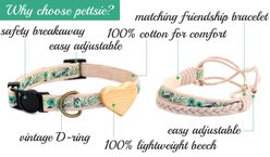 Pettsie Heart Cotton Breakaway Cat Collar with Friendship Bracelet, Green, 8 to 11-in neck, 3/8-in wide slide 2 of 8