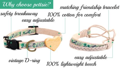 Show full view: Pettsie Heart Cotton Breakaway Cat Collar with Friendship Bracelet, Green, 8 to 11-in neck, 3/8-in wide slide 3 of 11