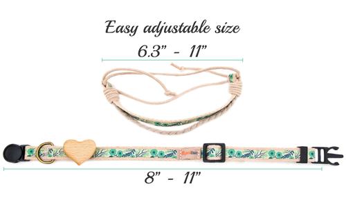 Show full view: Pettsie Heart Cotton Breakaway Cat Collar with Friendship Bracelet, Green, 8 to 11-in neck, 3/8-in wide slide 4 of 11