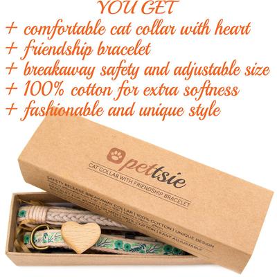 Show full view: Pettsie Heart Cotton Breakaway Cat Collar with Friendship Bracelet, Green, 8 to 11-in neck, 3/8-in wide slide 5 of 11