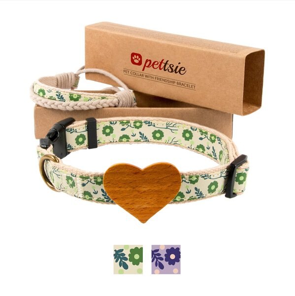 PETTSIE Heart Dog Collar, Green, Small