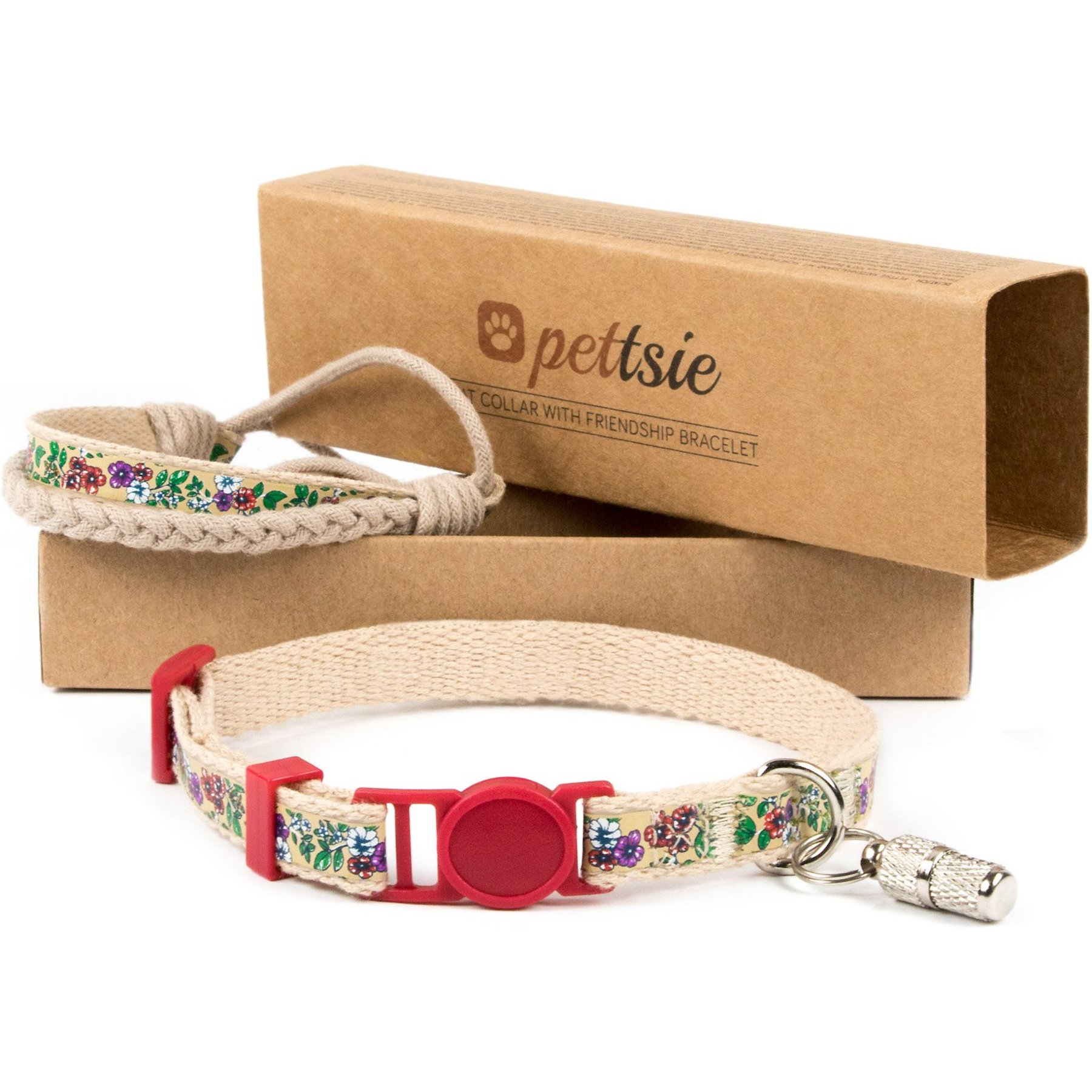 Pettsie Pettsie Flower Kitten Collar with Friendship Bracelet, 5-in, Red