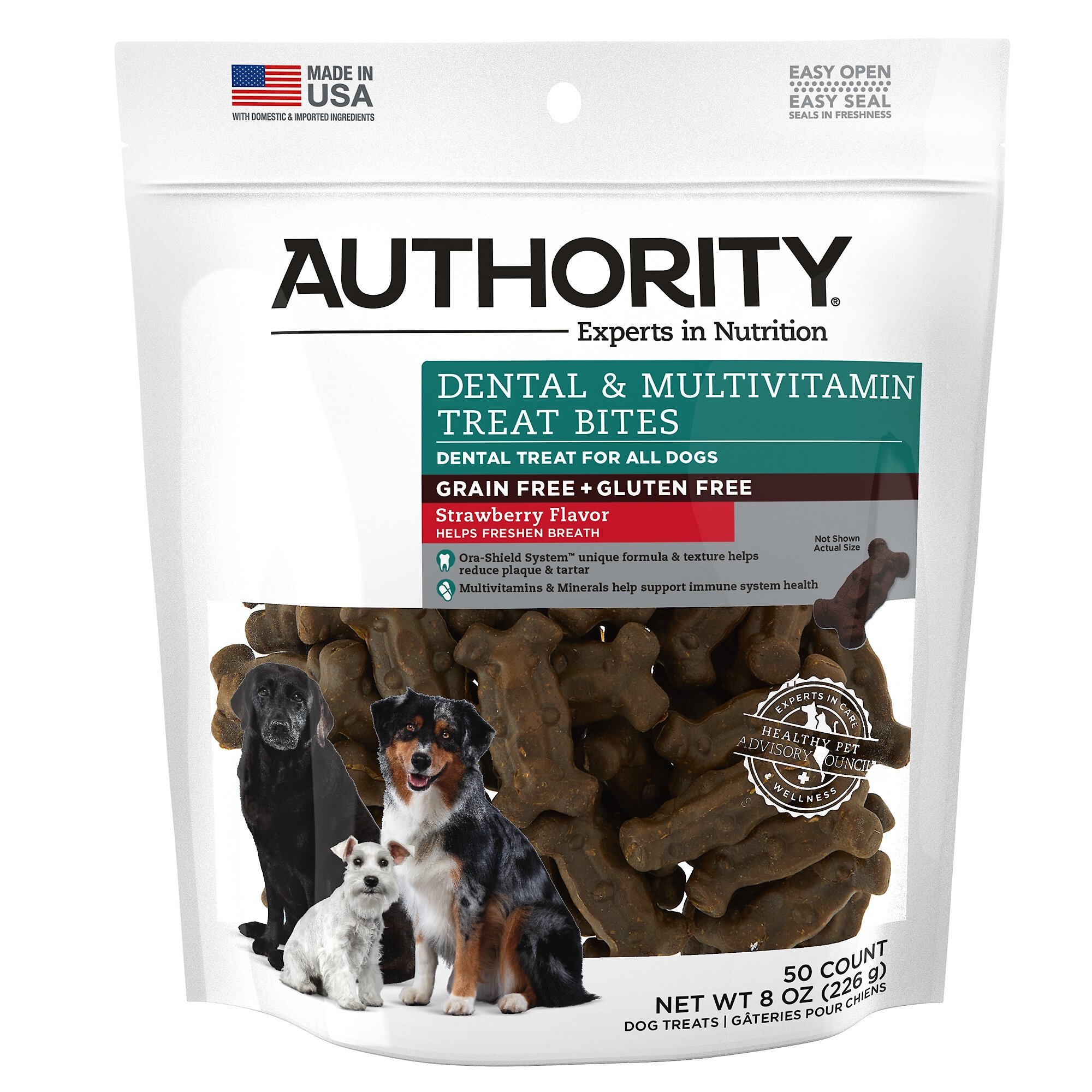 Authority Dental & Multivitamin Bites Grain-Free Strawberry Flavored Dental Dog Treats