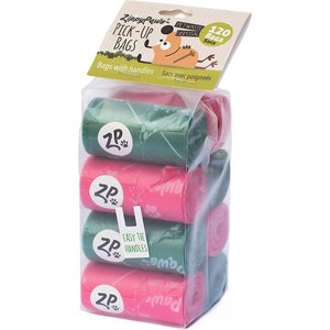 ZippyPaws Pick-Up Unscented Roll Dog Poop Bags, Pink/Green, 120 count