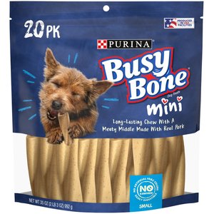 Busy Bone with Real Meat Mini Rawhide-Free Dog Treats, 20 count