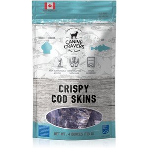 Canine Cravers Crispy Cod Skins Dehydrated Dog Treats, 4-oz pouch