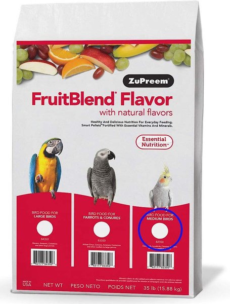 ZuPreem FruitBlend with Natural Fruit Flavors Daily Medium Bird Food, 35-lb bag slide 1 of 6