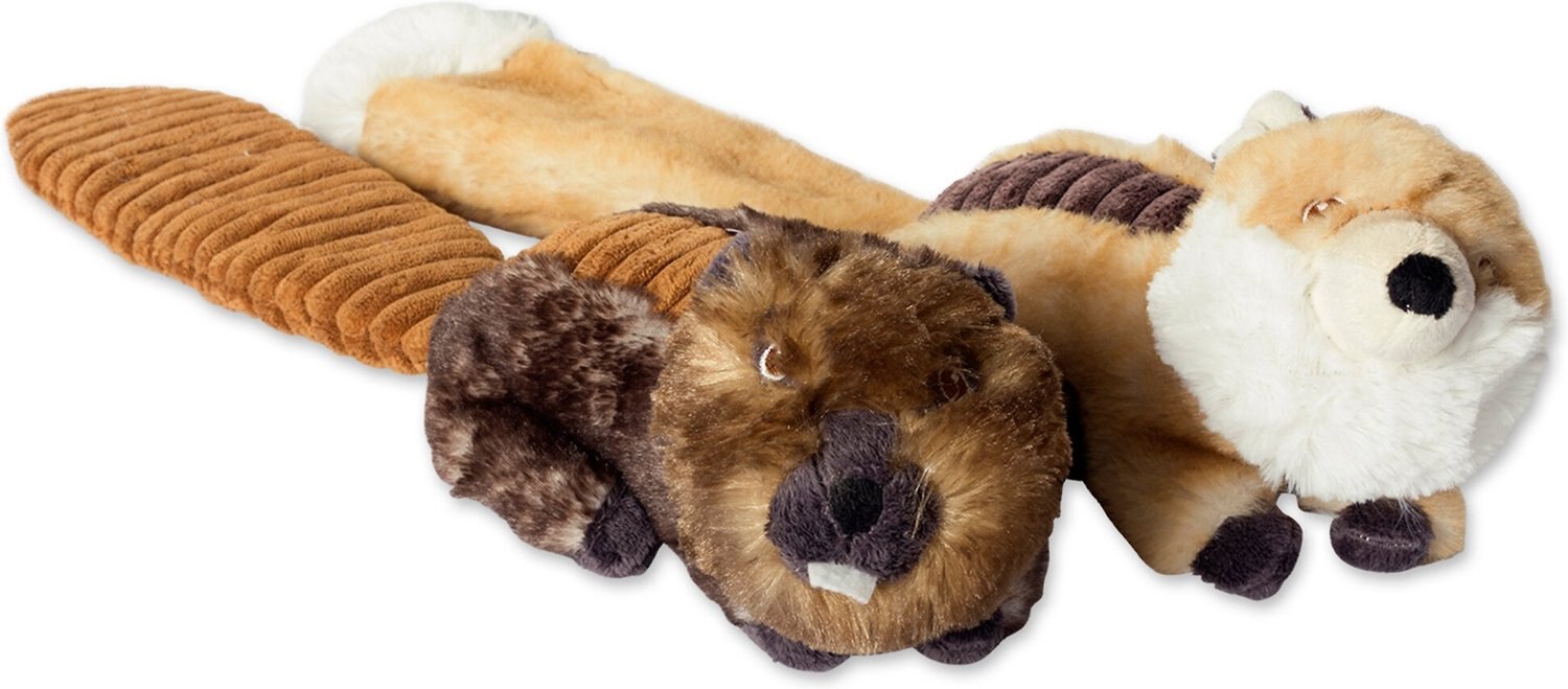 Bone Dry Beaver & Fox Squeaky Plush Ring Dog Toys