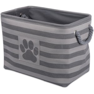 Bone Dry Striped Rectangle Dog Storage Bin, Grey, Medium