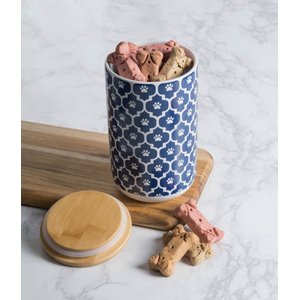 Bone Dry Paw Lattice Print Ceramic Dog & Cat Treat Canister, Nautical Blue